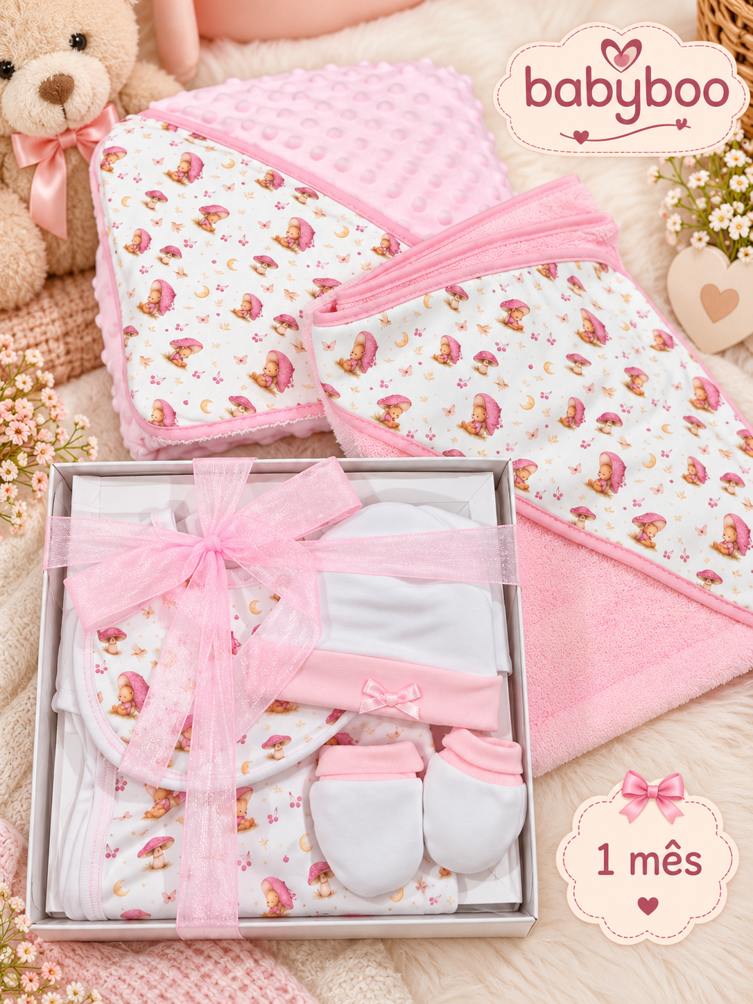 Conjunto do cogumelo rosa